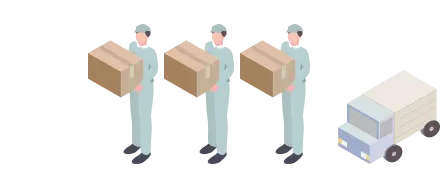 スタッフ３人、トラックのイメージイラスト